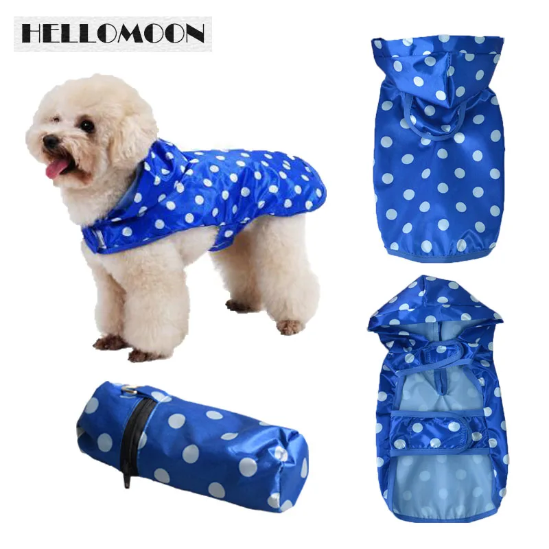 HELLOMOON Pet Raincoat for Dog 3 Colors Dot Raincoat with storage bag D ring Matching Bag