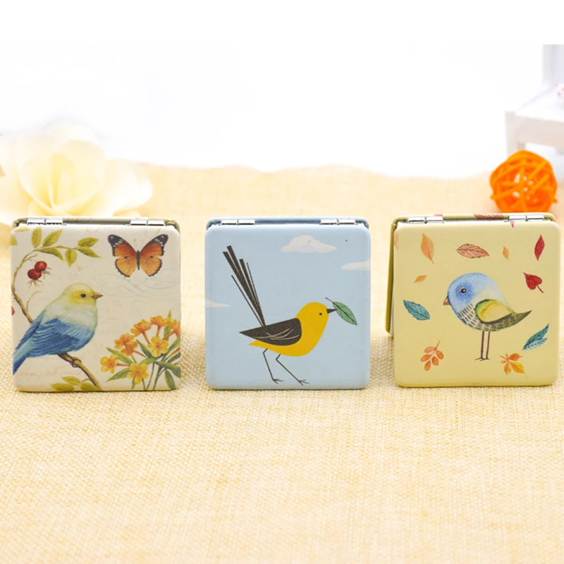 Portable Square Mirror Women Compact Cute PU Double Sides Cosmetic