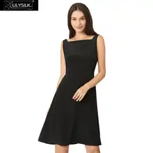 LilySilk платье шелковое женское классическое с вырезом лодочкой Черное женское