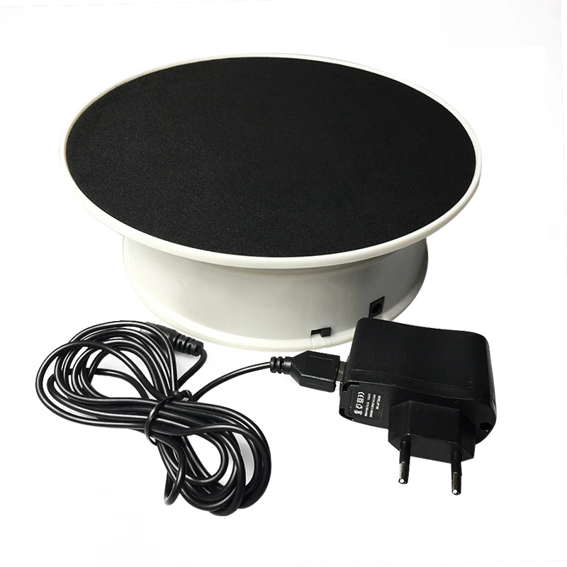20 см 360 градусов вращающийся стол с электрическим приводом Дисплей Стенд для фотографии Максимальная нагрузка 1,5 кг видео съемки реквизит поворотный стол батарея - Цвет: Black with EU plug