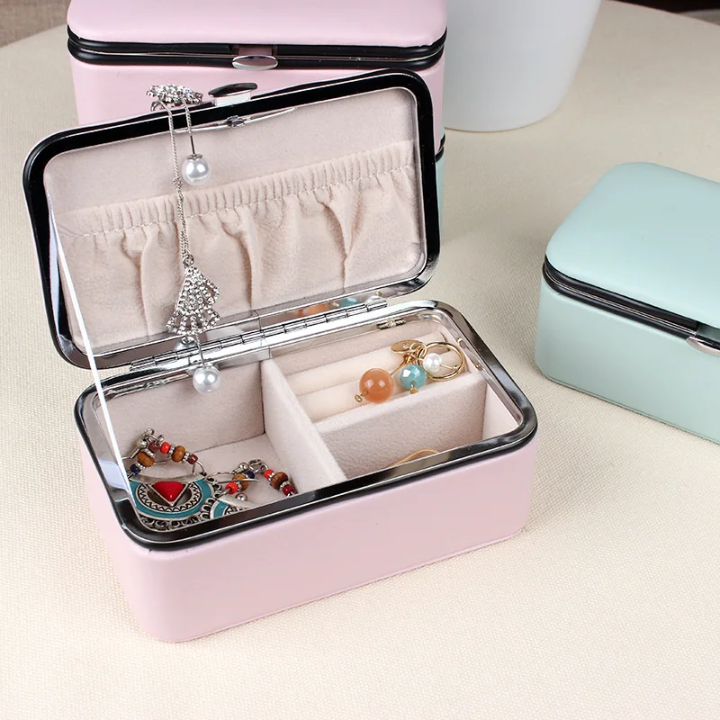 Portable Travel Jewelry Box Square Multi-layer Ring Earrings Bracelets Necklaces Gift Organizer leather Storage Box