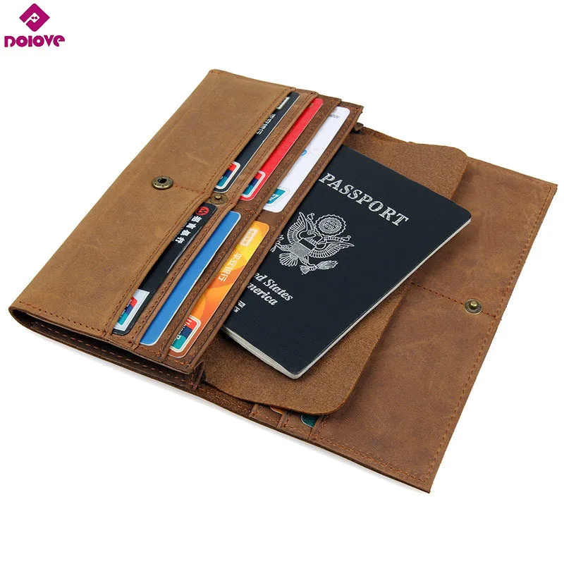 

DOLOVE Travel genuine leather wallet passport cover cowhide card holder multifunctional storage ticket flights clips travel