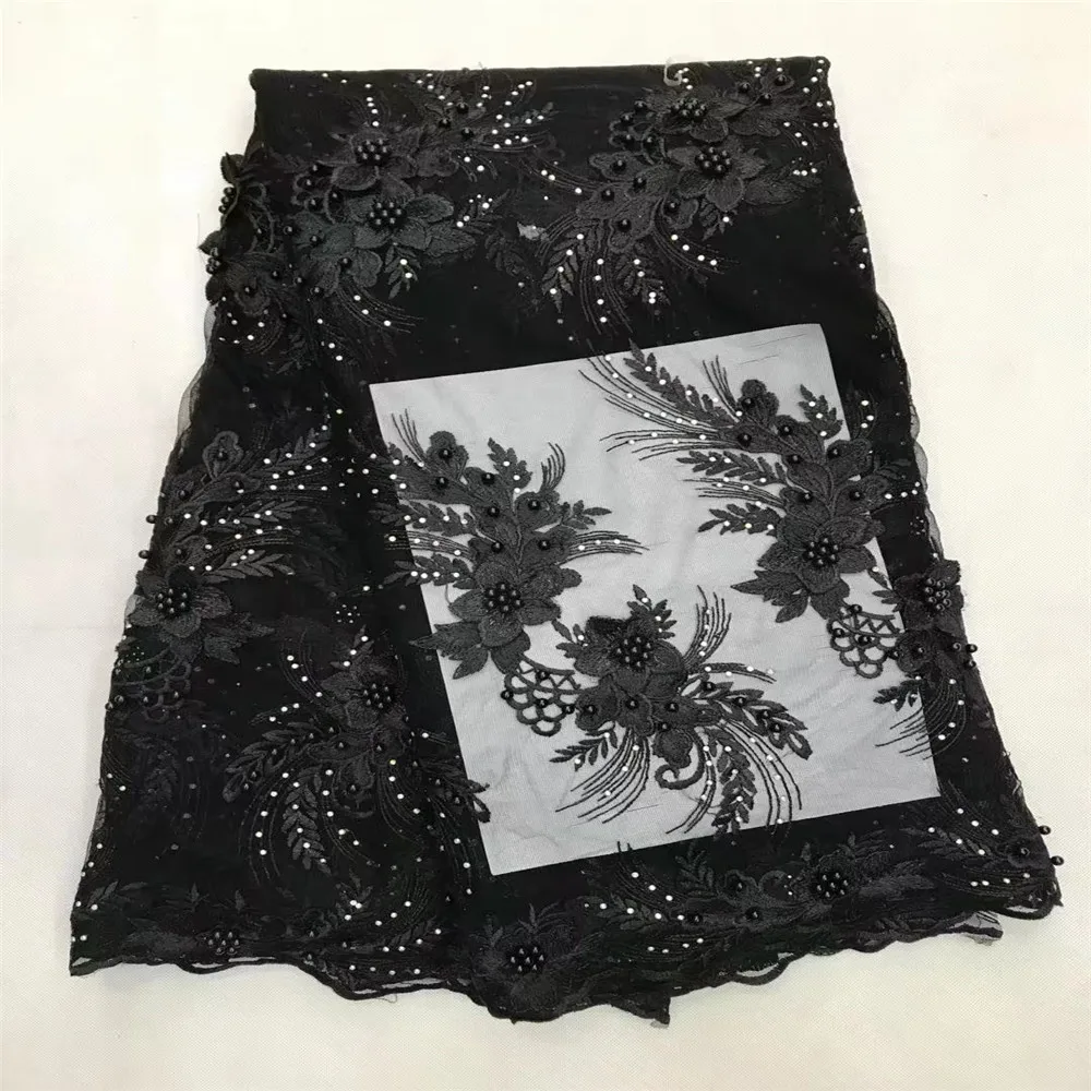 

HFX High Quality African French Lace Fabric 2018 3d flowers Mesh Lace Fabric With stones and Beaded Lace dress B02-2