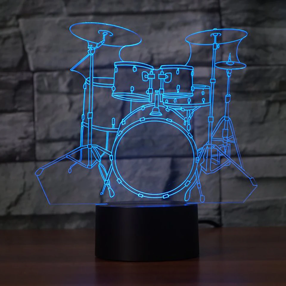 Креативный барабанный набор 3D лампа 7 цветов Пульт дистанционного управления/сенсорный переключатель светодиодный 3D ночной светильник s Музыкальные инструменты атмосферная лампа