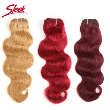 Sleek Brazilian Natural Body Wave Hair 1 Bundle Colored #27 #30 #99J #Burgundy Red Remy Human Hair Weave Extensions 10-22 Inches 1