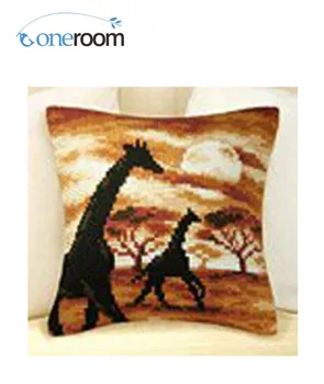 

CX0209 Giraffes Acrylic Yarn Embroidery Pillow Tapestry Cushion Front Cross Stitch Pillowcase DIY needlework