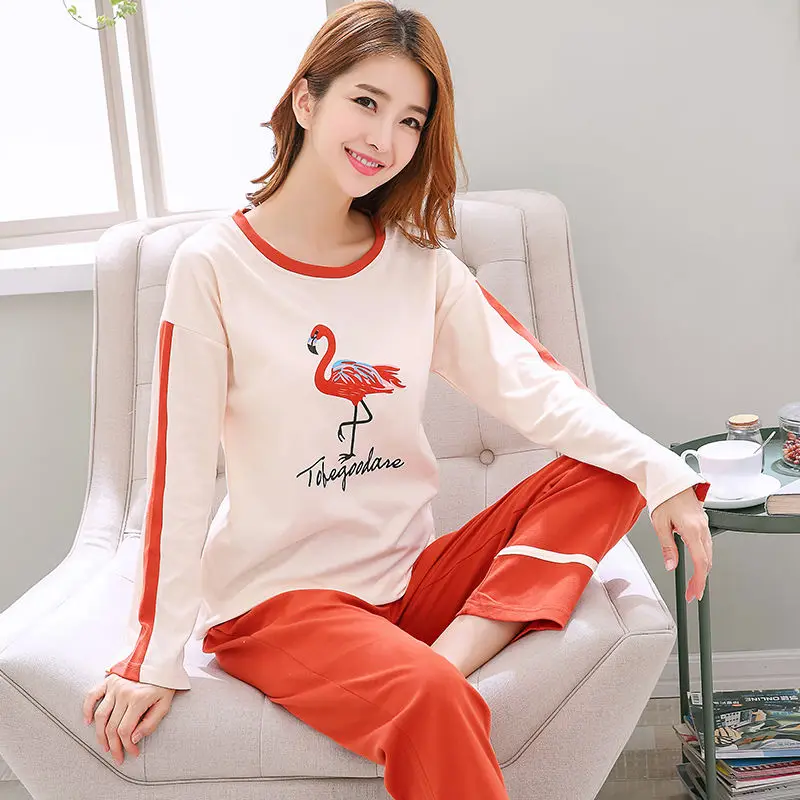 

Cartoon Pajamas Set Women Cotton Autumn Female Pyjamas Sexy Embroidery Female Long Pants Shirt 2 Piece/Set Stitch Lingerie Home