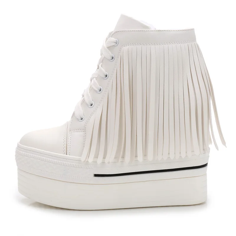 

Women Sneakers Heels 2018 Fashion Platform Women Casual Shoes Fringe Flats Breathable High Top Women Walking Shoes Ankle Boots