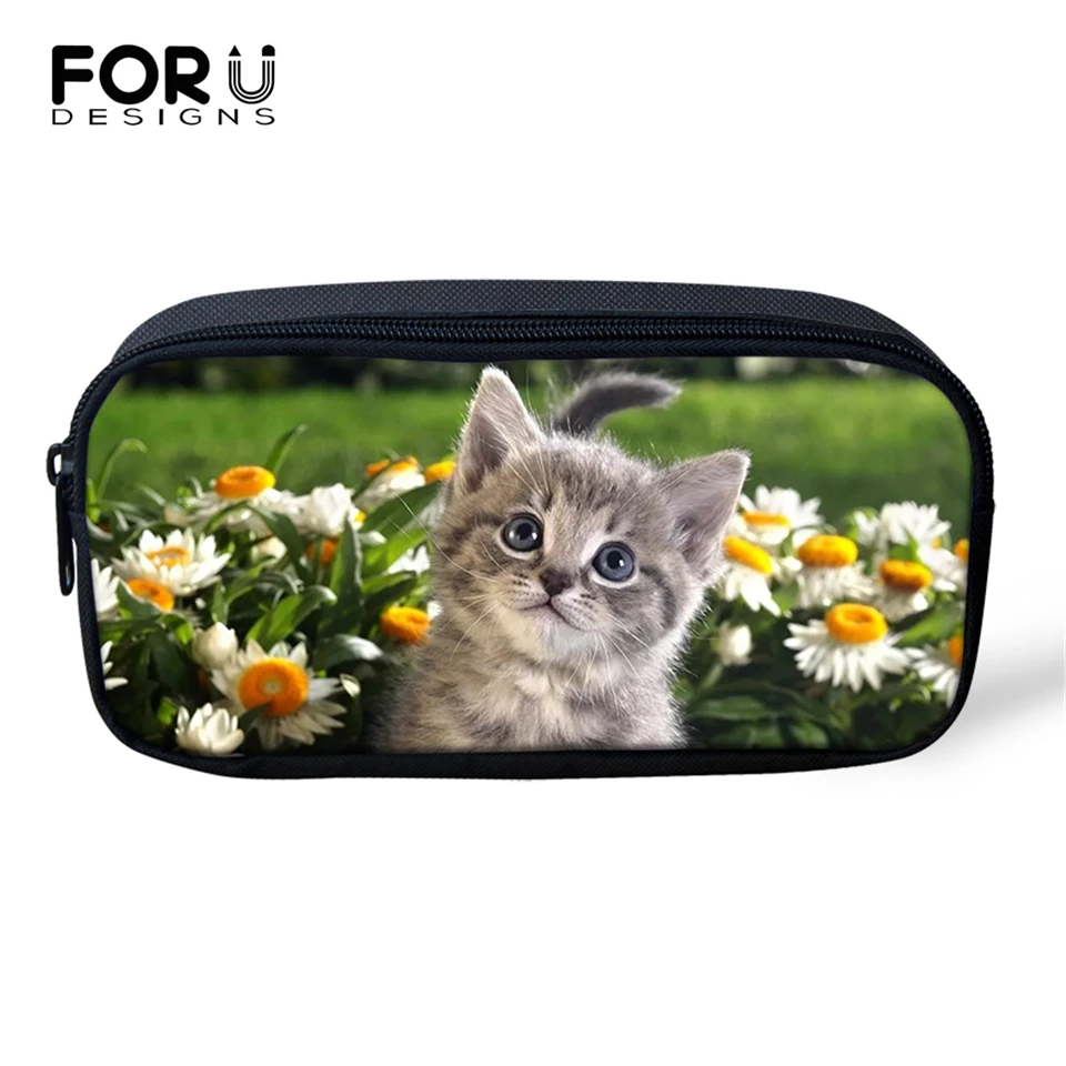 FORUDESIGNS/милые косметички с цветочным принтом для кошек, с мультяшными животными, женские дорожные сумки, ручка для девочек, детские пеналы