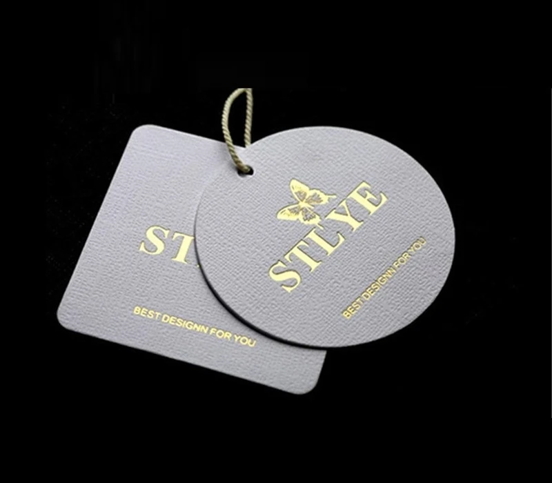 

Hangtag Maker Custom Embossed Name Logo Recycled gold Foil Print Paper Luxury Hang Tags for Clothing