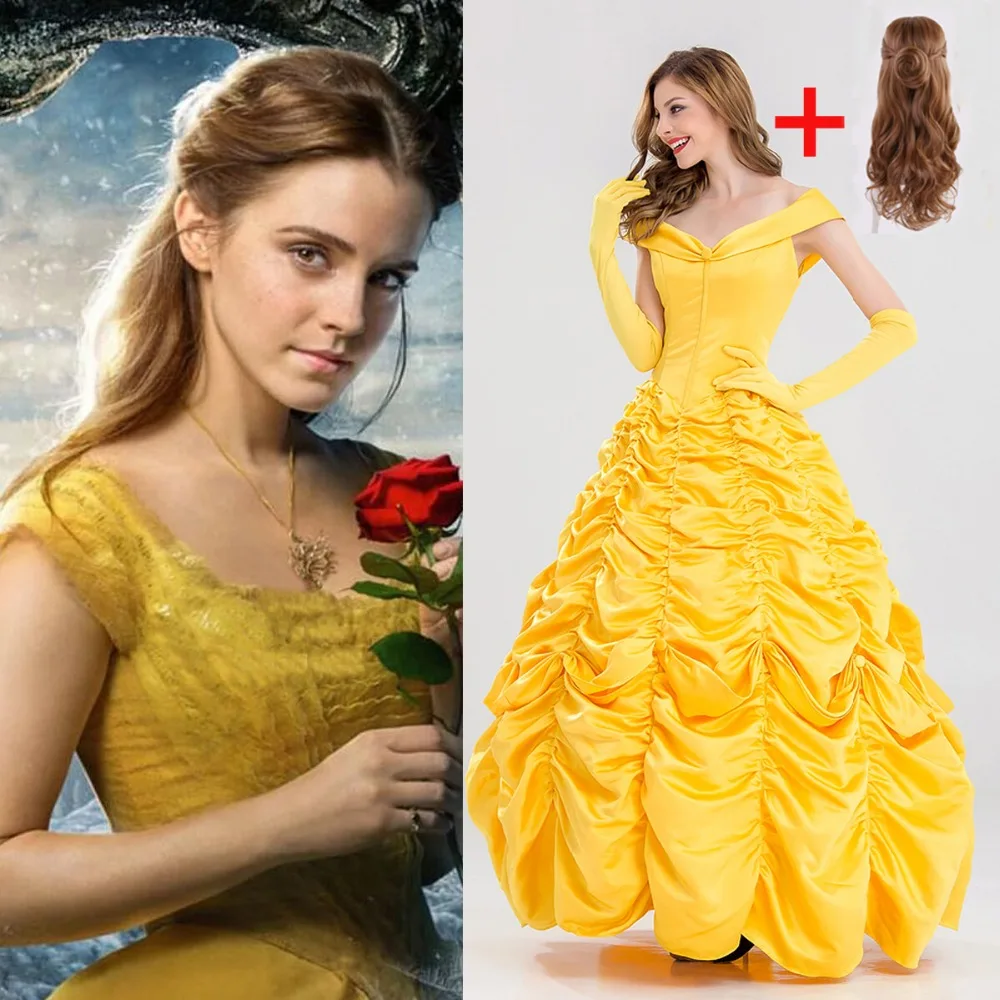 Vestido largo de la Bella y La Bestia para adultos, princesa Bella de alta  calidad para Cosplay, vestido de princesa o pelucas - AliExpress Novedad y  uso especial