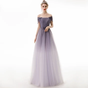 

Dovetail generous Evening Dresses ladies Gradual Purple Dresses Girl 2019 Bodycon boat neck Off Shoulder Dress A line