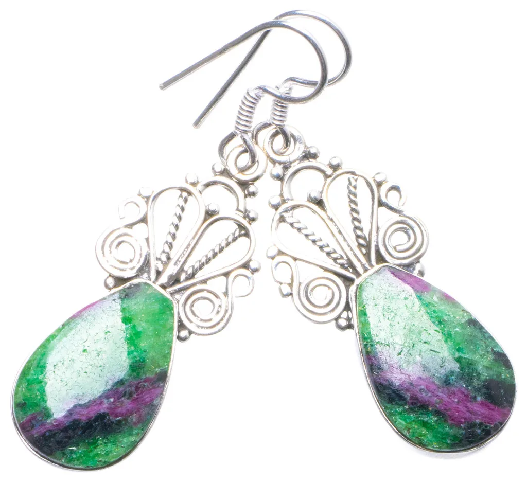 Natural Ruby Zoisite Handmade Unique 925 Sterling Silver Earrings 1.75&quot X4426 | Украшения и аксессуары