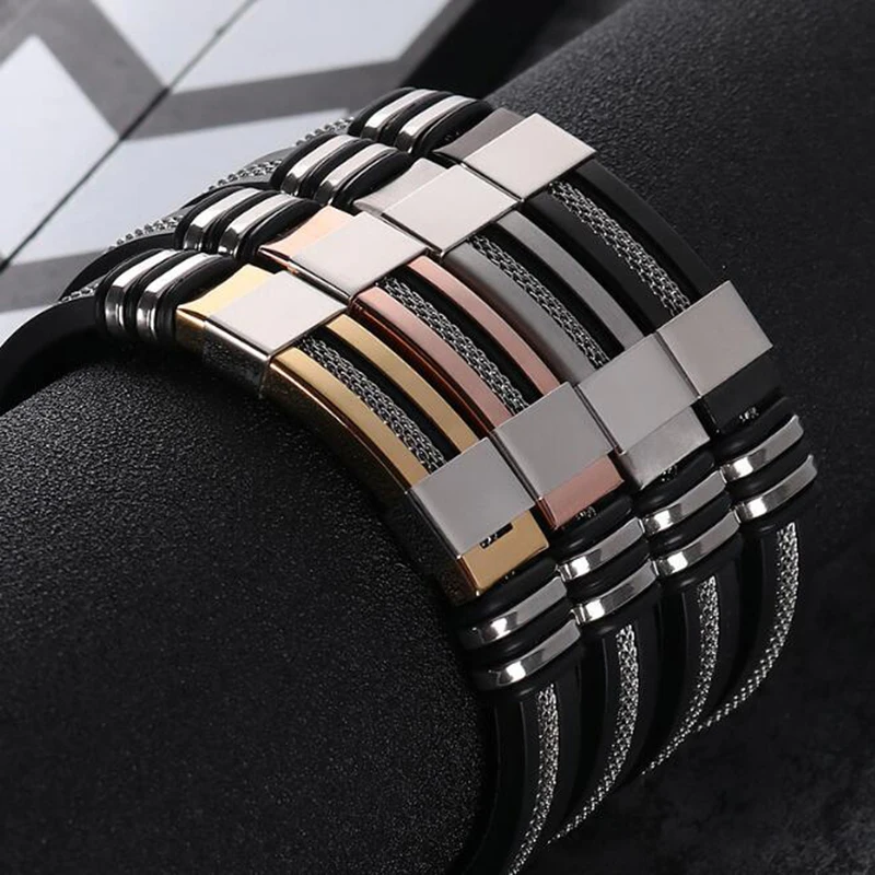 

Adjustable Titanium Teel Bracelet Punk Gothic 4 Colors Fashion Glossy Silicon Bracelets Bangle Hip Hop Rock Men Jewelry 2019 New