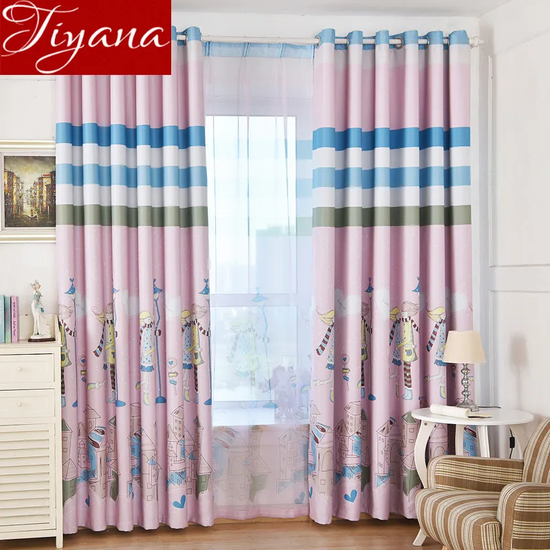 Cartoon Girls Boys font b Curtains b font Printed Voile font b Curtains b font Window