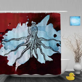 

Cute Octopus Decor Shower Cutains Soft Foot Animals Theme Bathroom Shower Curtains Polyester Waterproof Fabric With Hooks