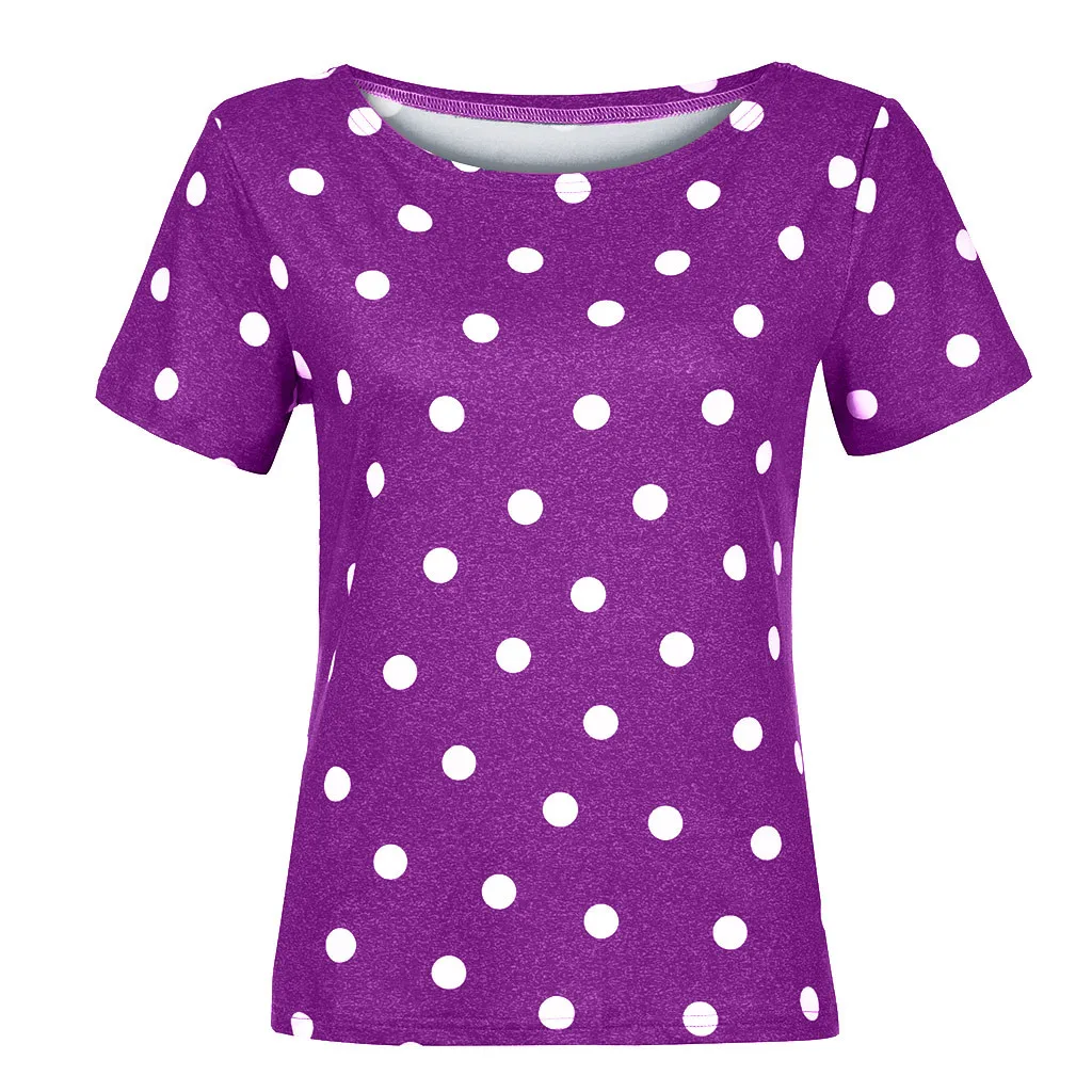 Женская футболка с волнистыми точками, Повседневная Свободная футболка с коротким рукавом, спортивный пуловер, туника, Camiseta Mujer, топ, женская футболка Harajuku - Цвет: Фиолетовый