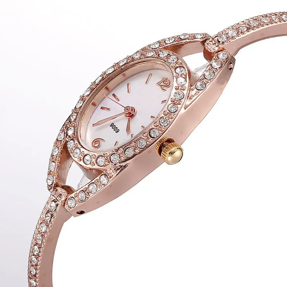 

2017 Lady Quartz Alloy Watches Full Crystal Diamonds Rose Gold Women Bracelet Wristwatch