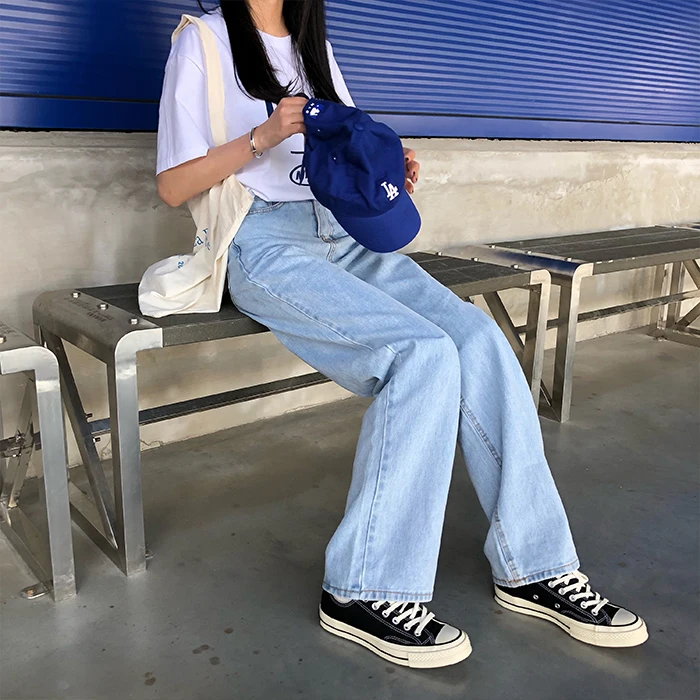 S-L spring korean style High Waist jeans Lady Casual straight denim light blue jeans womens mom jeans womans (X966)