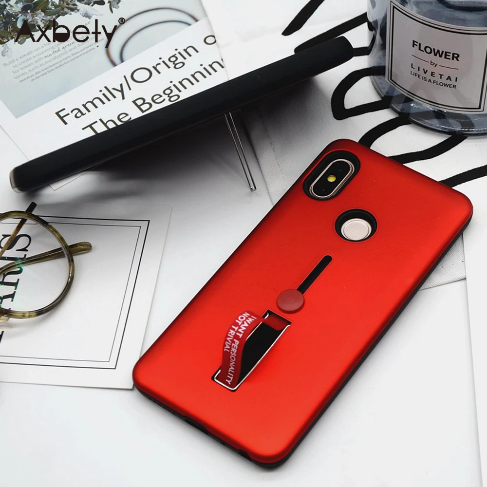 

Fashion Kickstand Case For Xiaomi Redmi Note 6 Pro Case Finger Loop Strap Cover For Redmi Note 5 4x 4 5a Prime Hide Stand Cases