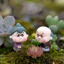 2Pcs Pastoral Happy Grandparents Dolls Home Pots Miniature Decoration Grandpa/Grandma Fairy Garden Ornaments Figurine Decor F17