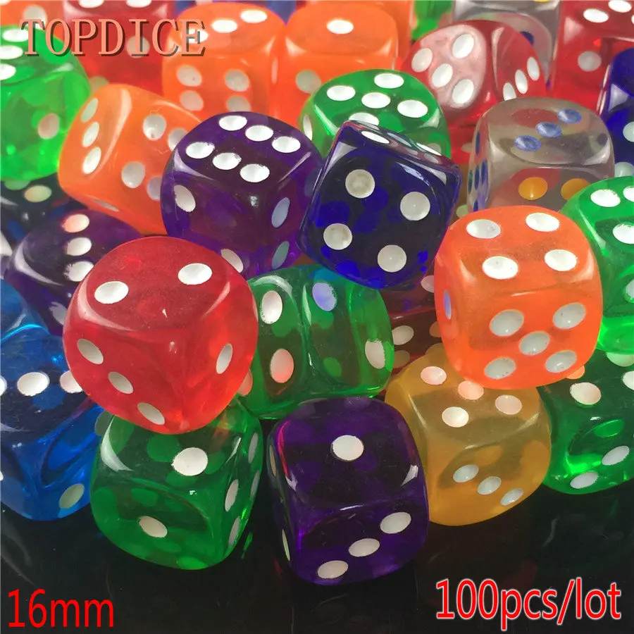 [TOPDICE] 100pcs/lot 16mm clear colorful dice Digital cubein Dice from