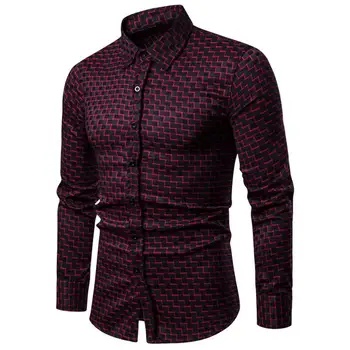 

hot Spring Autumn Men's Plaid Turn-Down Collar Long Sleeve Casual Slim Shirt Top