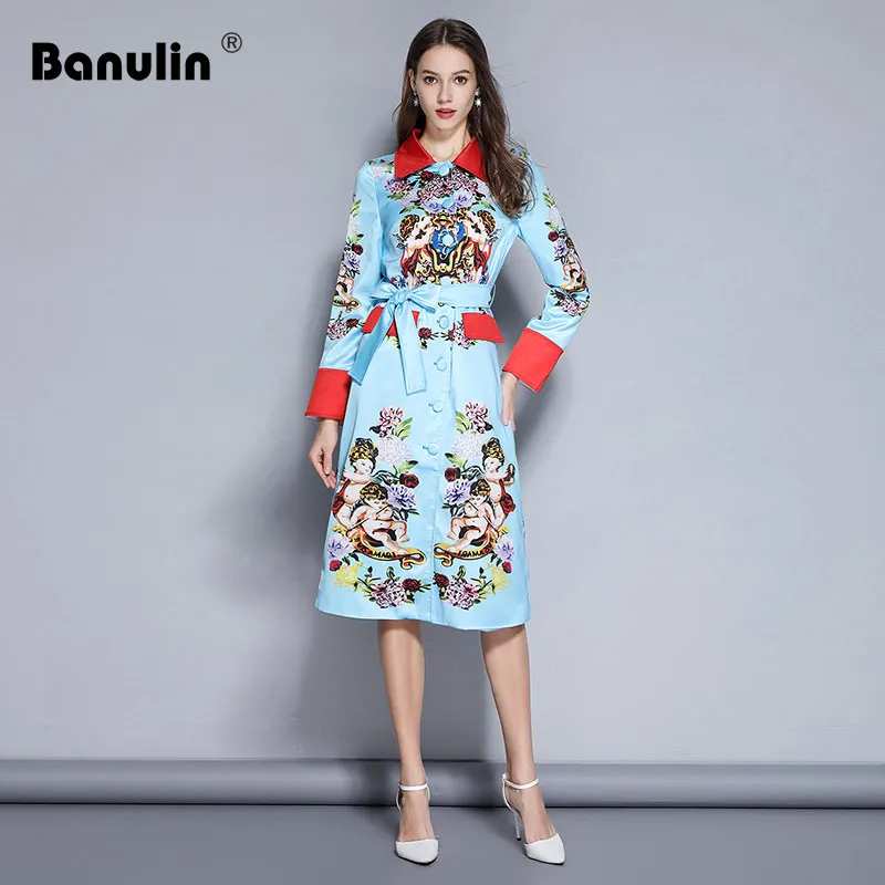 Banulin Hot 2018 High Quality Autumn Designer Runway Jacket Coat Women's Long Sleeve Single Breasted Vintage Printed Outerwear