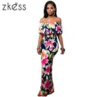 Save 0.49 on Zkess Tropical Print Dress Women Long Party Dresses 2017 Elegant Bohemia Dress Maxi Mermaid Gown Vestido de festa LC61189