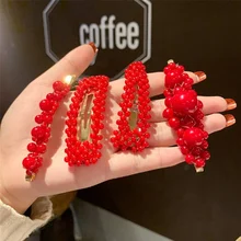 1 шт., женские металлические заколки с красным жемчугом, головной убор, инструменты для укладки волос, заколки для волос, заколки для волос