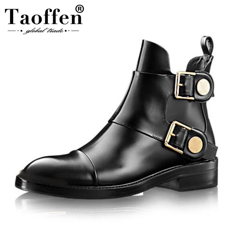 TAOFFEN/женские ботильоны из натуральной кожи; обувь на квадратном каблуке на молнии; женская модная повседневная обувь в стиле панк; женская обувь для отдыха; размеры 31-43