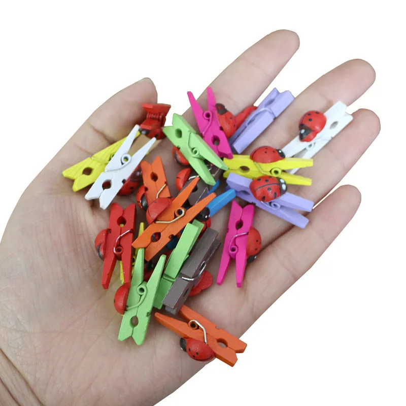 100Pcs Cute Ladybird Mini Wooden Clips Color Party Decor DIY Craft Arts