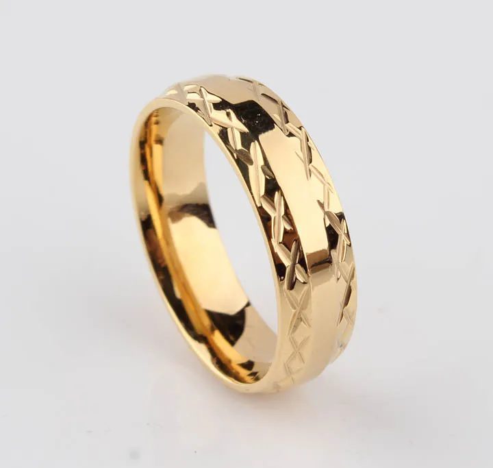 gold color lace wedding rings for men women 6mm pattern stainless steel couple Promotion jewelry wholesale