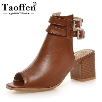 

TAOFFEN Plus Size 34-43 New Fashion Women Sandals Gladiator Squre Heel Casual Woman Shoes Solid Color Brown Female Footwears