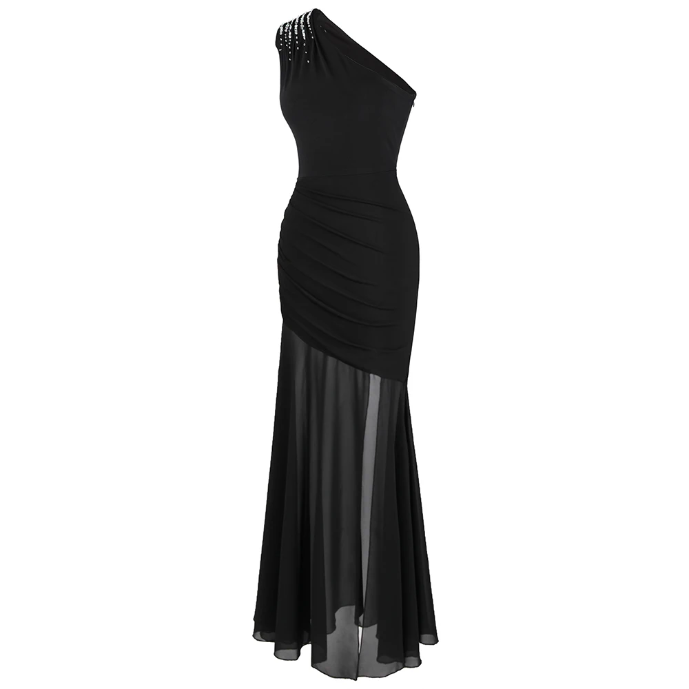 Angel-fashions Women's One Shoulder Pleated Evening Dress Long Little Black Dresses Slit Illusion Formal Party Gown 426 Angel-fashions Women's One Shoulder Pleated Evening Dress Long Little Black Dresses Slit Illusion Formal Party Gown 426