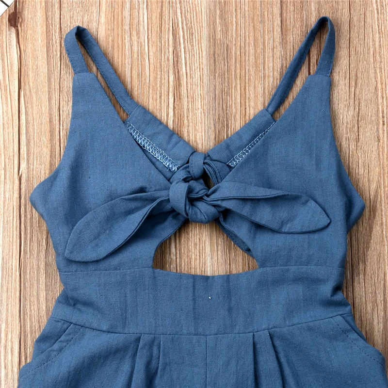 Джинсы для малышей комбидресс v-образным вырезом пляжный костюм джинсовые комбинезоны наряд для маленьких девочек Летний комбинезон детская одежда