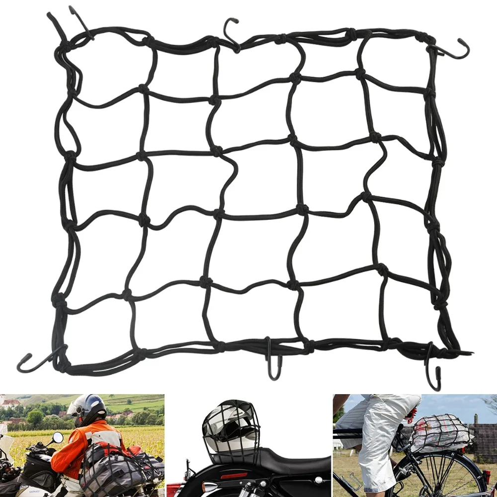 40x40cm Cargo Net Motorcycle Bike Helmet Luggage Bag 6 Hook Rope String