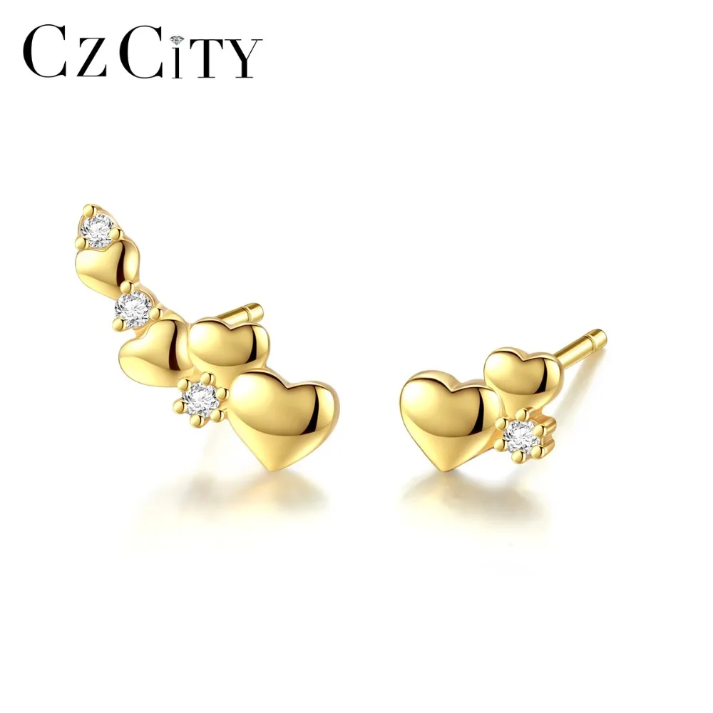

CZCITY New Trendy Love Heart Stud Earrings for Women Unique Design Delicate Heart Earrings Silver 925 Jewelry Dating Accessories