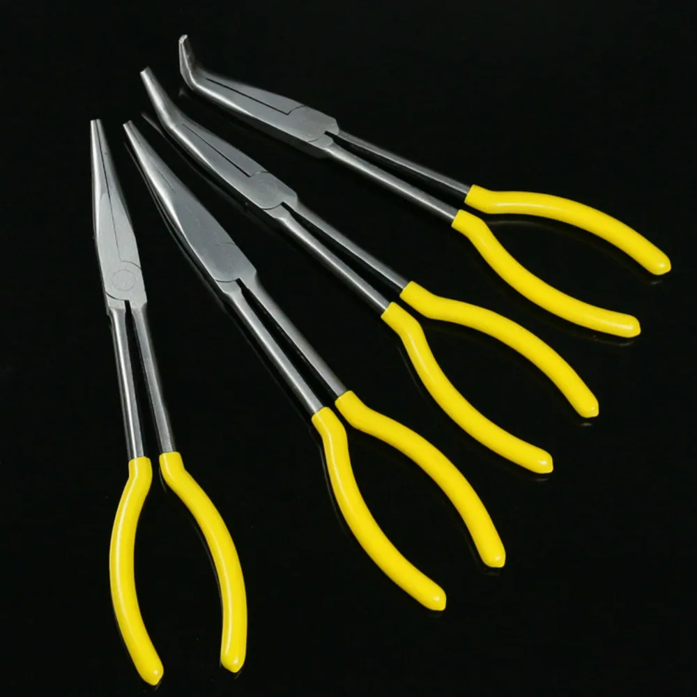 4Pcs 11 Inch Extra Long Nose Pliers Set Straight Bent Tip Mechanic