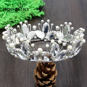 

Vintage Luxurious European&American Style Handmade Large Round Crystal Beads Pearl Princess Bridal Hair Crown