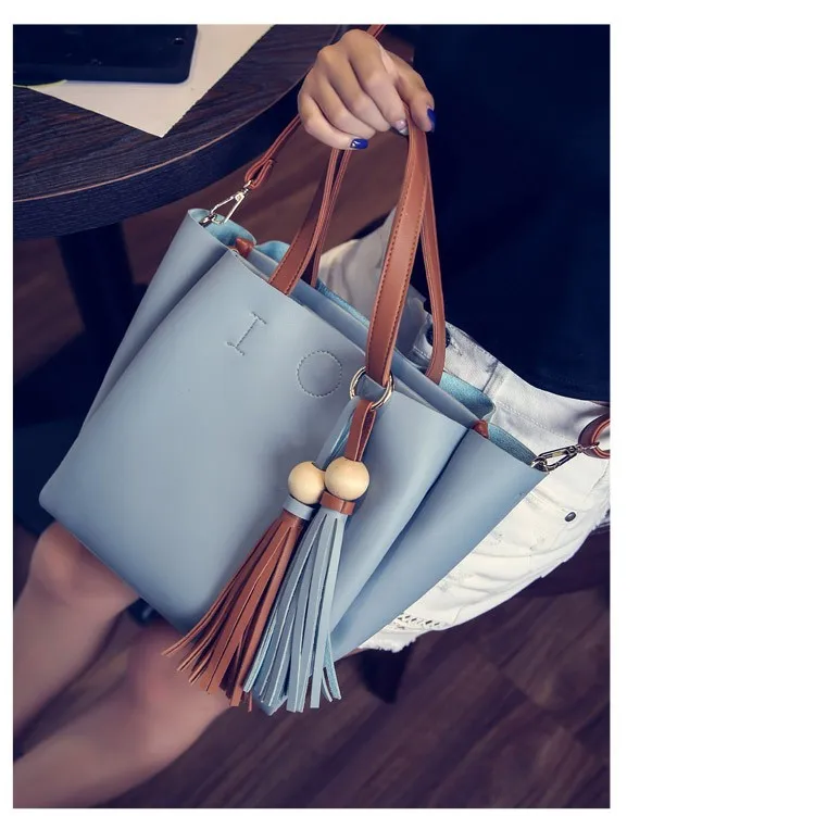 14 Handbags Korean Tassel Big Bag Autumn New Women Bags Hit Color Female Package Fashion Leisure Single Shoulder Handbag