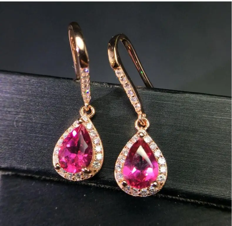 Natural Pink topaz earring Free shipping Natural real Pink topaz 925