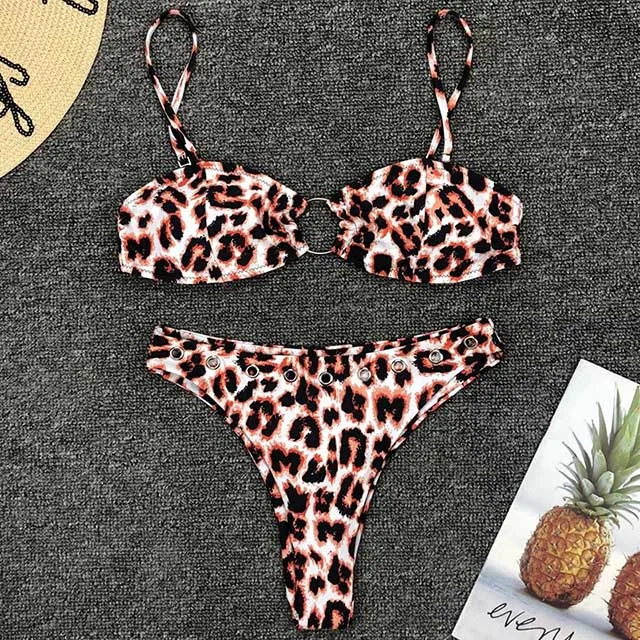 B790Leopard Сексуальный цветочный леопардовый купальник женский бикини с высокой талией кольца бикини набор Bather бразильский купальник женский купальный костюм с пуш-ап - Цвет: B790Leopard