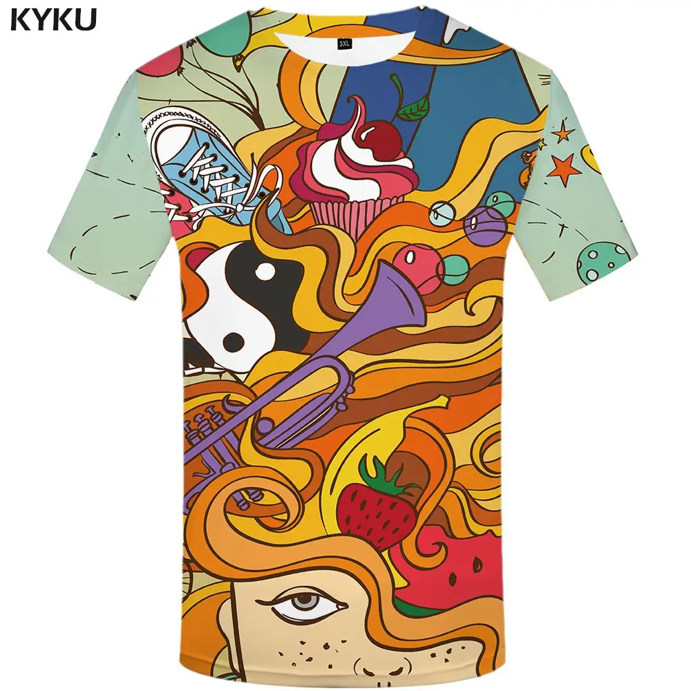 KYKU Мужская повседневная футболка KYKU, белая футболка с 3D-принтом игральной карты и черепа, лето - Цвет: 3d t shirt 17
