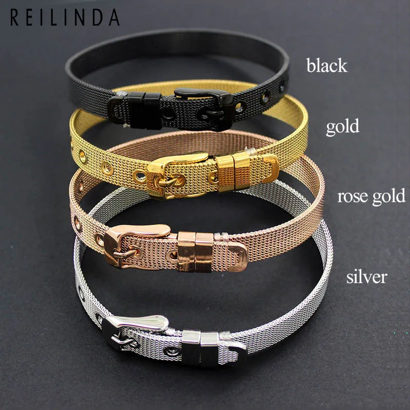 8mm/10mm/18mm Stainless Steel Mesh Wristband Bracelet DIY Slide Charms Bracelets For Women Men Gift