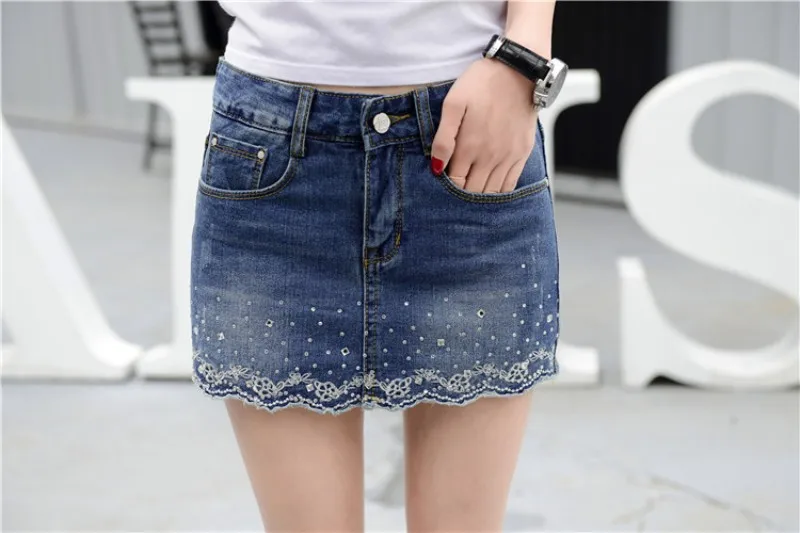 Women Summer Denim Shorts Skirts Embroidery Diamond Korean Plus Size Ladies Jeans Shorts Female Casual Fashion Blue Streetwear