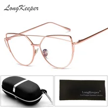LongKeeper модная металлическая Рамки Очки для Для женщин Кошачий глаз Очки женский Винтаж ясно Очки зеркало Для мужчин линзы оптического с случае