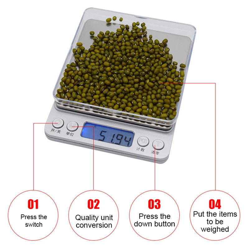 Digital Kitchen Scale Mini Pocket Stainless Steel High Precision Jewelry Electronic Balance Weight Gold Grams