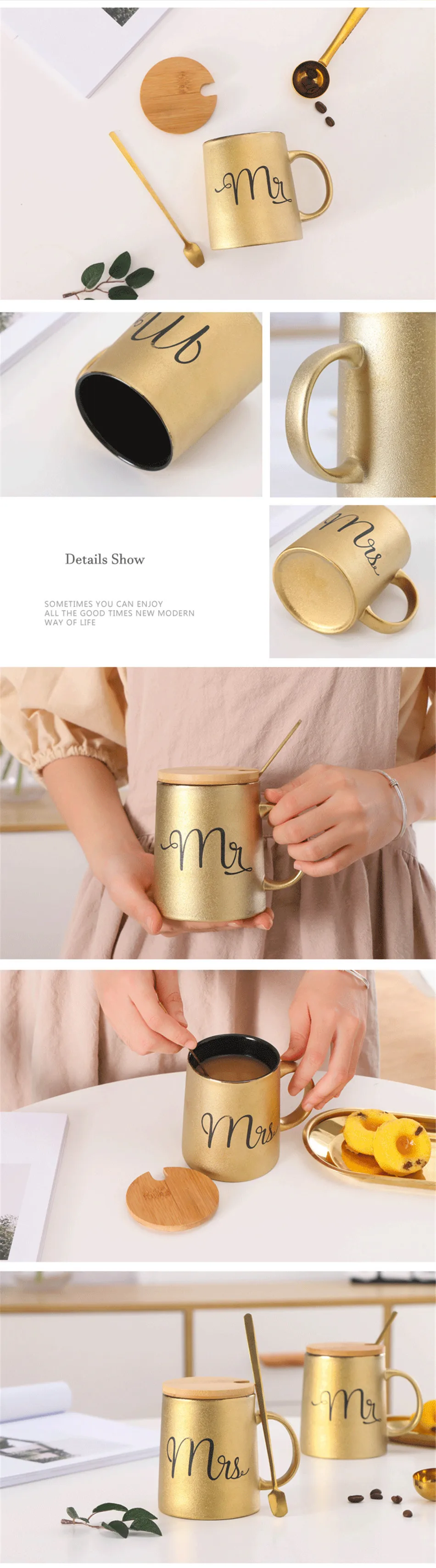 Золотая Матирующая керамическая кружка для сока позолоченный кофе чай МОРИНГ чашка молока ложка крышка набор Волшебный подарок для пары кружка для путешествий 1 шт