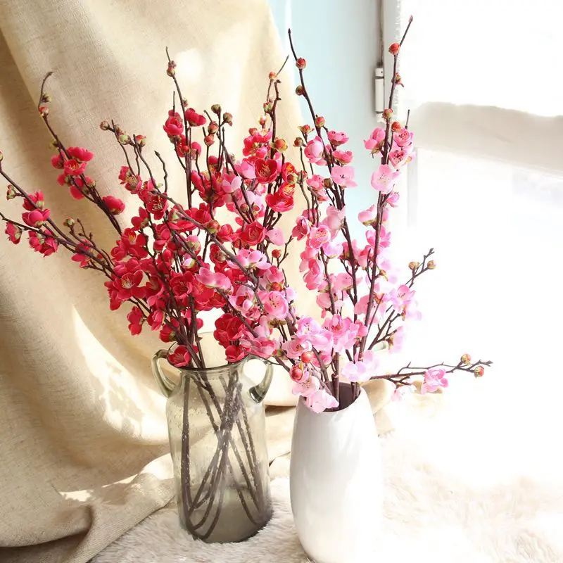 4pcs Artificial Fake Flowers Plum Blossom Floral Bouquet White Red Pink